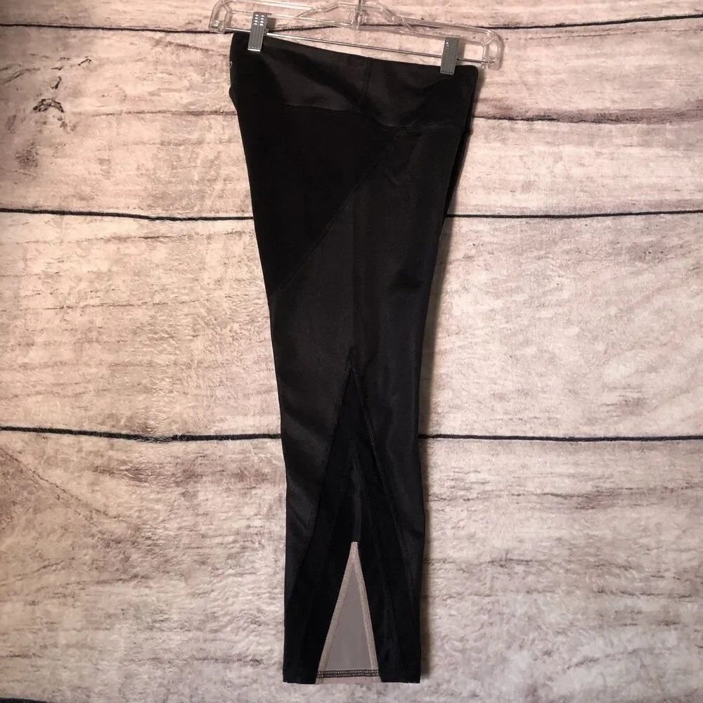 Alo Yoga Leggings S Black Sheen Mesh Cut Out Cropped Pants 21